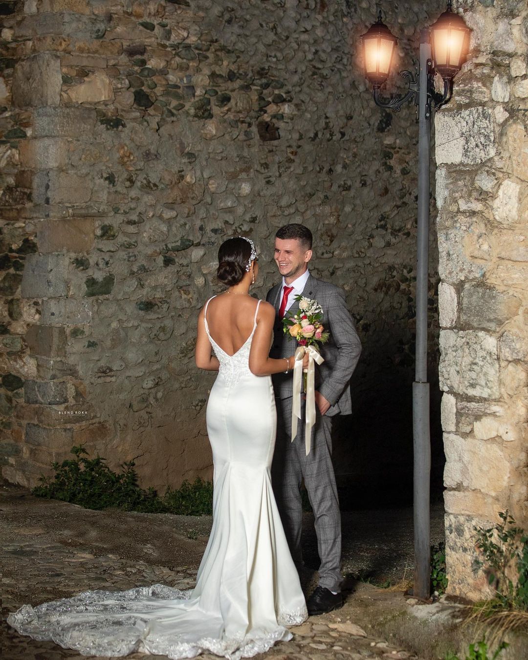 Charming Long Mermaid V-neck Backless Wedding Dress with Lace Appliques-showprettydress