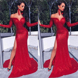 Charming Long Sleevess Sheath Front Split Prom Party Gowns-showprettydress