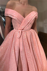 Charming Sequins Off-the-Shoulder Sweetheart Prom Party Gowns| Chic Sleeveless Front Slit Long Prom Party Gowns-showprettydress
