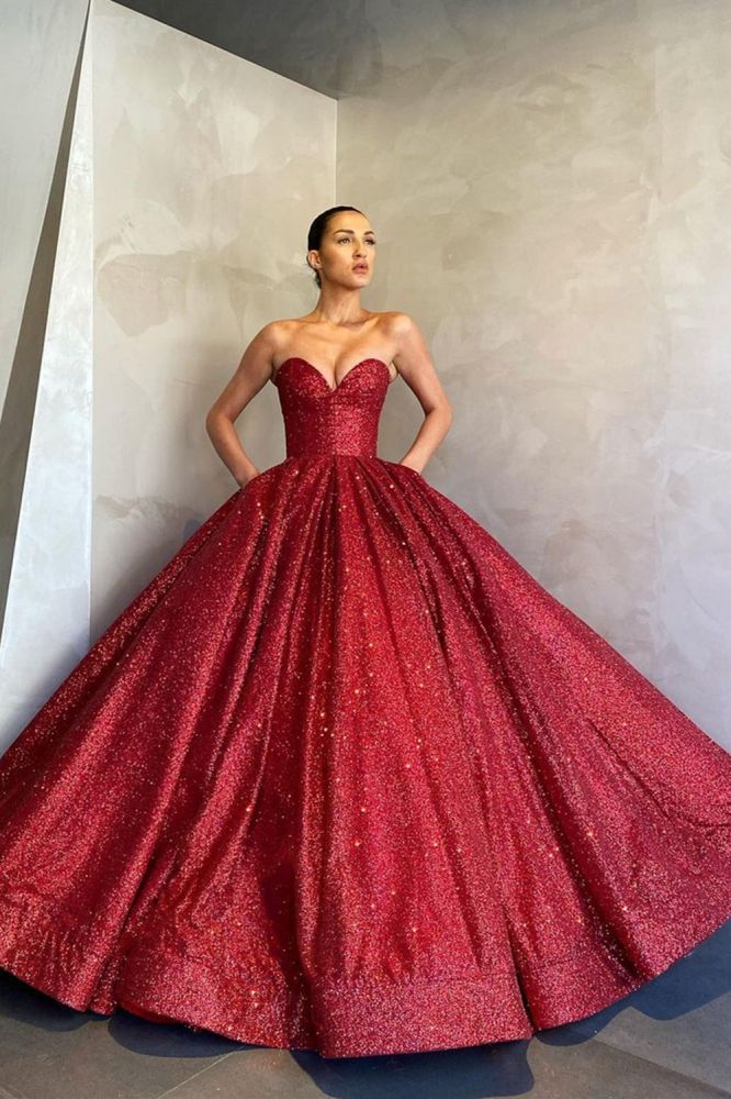 Charming Sweetheart Aline Prom Party GownsBurgundy Glitter Evening Gown-showprettydress