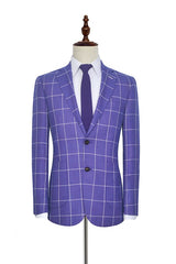 Check Pattern Patch Pocket Purple Mens Suits Notch Lapel Formal Suits for Men-showprettydress