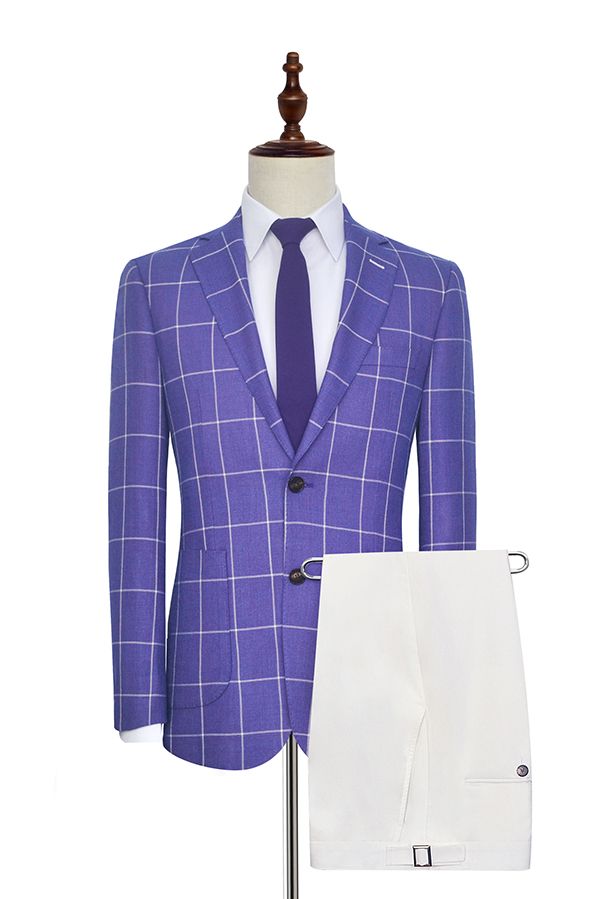 Check Pattern Patch Pocket Purple Mens Suits Notch Lapel Formal Suits for Men-showprettydress