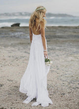 Chic A-line Princess V-neck Chiffon Sweep Train Wedding Dresses Split Front-Showprettydress