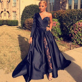 Chic Asymmetric One Shoulder Satin Floor Length Party Dress With Lace Trousers-showprettydress