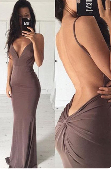 Chic Backless Sheath Long Evening Dress Spaghetti Strap Formal Dresses-showprettydress