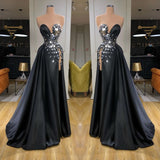 Chic Black Long Mermaid Sweetheart Crystal Prom Dress With Split-showprettydress