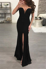 Chic Black Sweetheart Evening Dress New Arrival Mermaid Prom Party Gowns with Slit-showprettydress