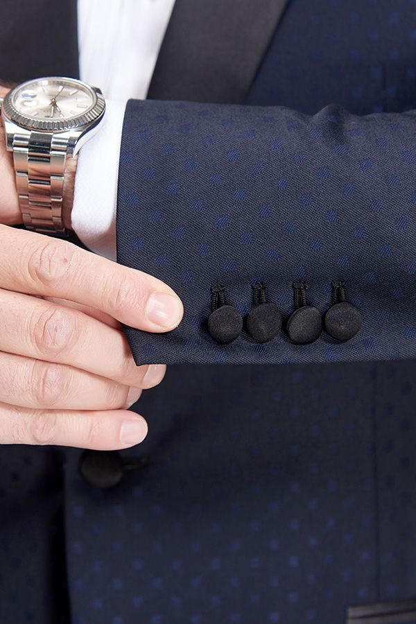 Chic Blue Dots Shawl Lapel Wedding Tuxedos Dark Navy Wedding Suits for Men-showprettydress