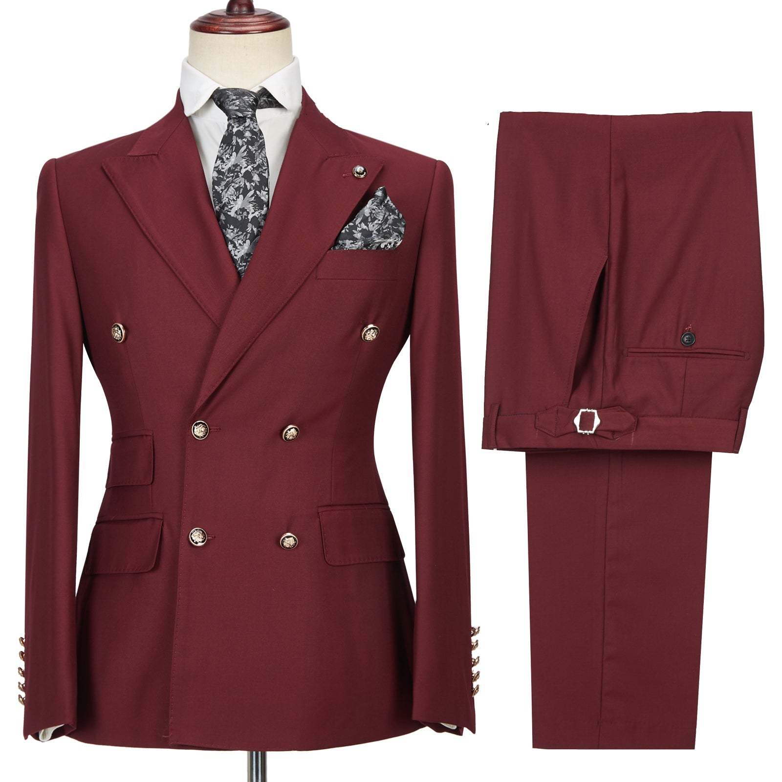 Chic Breasted Burgundy Peak Lapel Mens Formal Suit – showprettydress