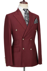 Chic Breasted Burgundy Peak Lapel Men's Formal Suit-showprettydress