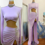 Chic High Split Long Sleeve Prom Dress Mermaid High Neck Online-showprettydress
