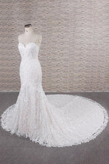 Chic Long Mermaid Sweetheart Spaghetti Strap Appliques Lace Wedding Dress-showprettydress