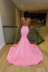 Chic Long Sleeveless Mermaid Sequins Prom Dresses With Ruffles-showprettydress