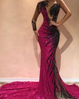 Chic Mermaid Evening Dresses One Sleeve Open Back Pageant Dress-showprettydress