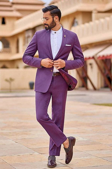 Chic Purple Slim Fit Notched Lapel Bespoke Prom Outfits for Men-showprettydress