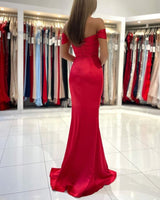 Chic Red Off-the-shoulder Mermaid Prom Dresses Split Long Evening Gowns-showprettydress