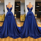 Chic Royal Blue Long Mermaid Straps Sweetheart Prom Dress Overskirt With Detachable Train-showprettydress