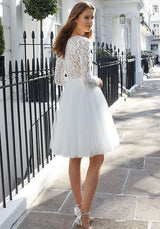 Chic Short A-line Tulle Jewel Lace Wedding Dress with Sleeves-showprettydress