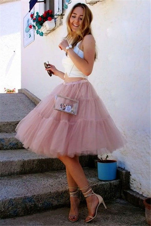 Chic Two-Pieces Tulle Sleeveless Homecoming Dress-showprettydress
