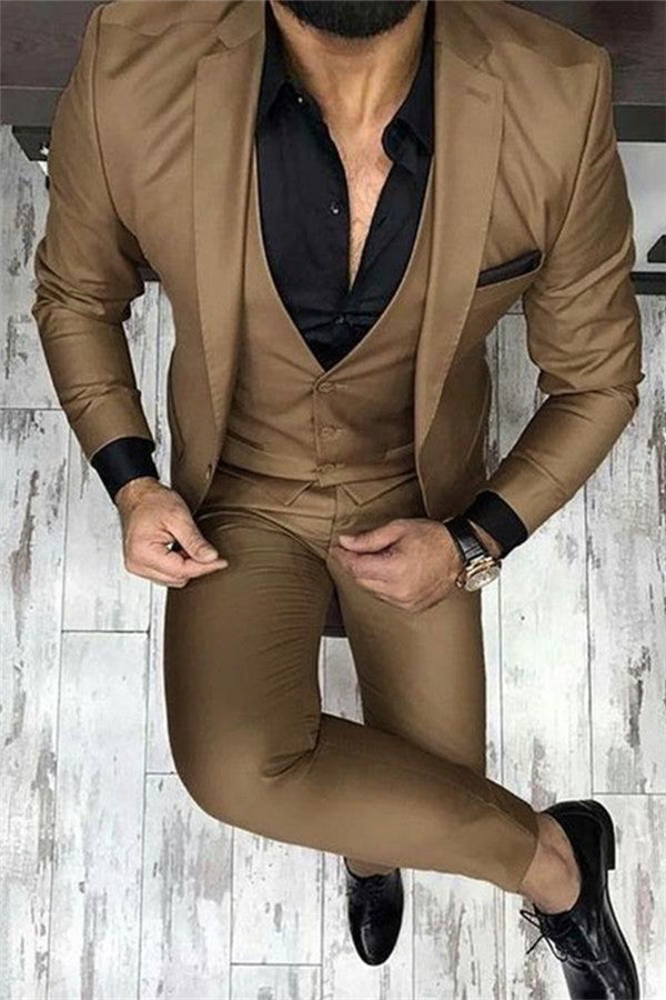 Chocolate Brown Three Piece Men's Prom Suits Designer Slim Fit Dress Suit-showprettydress