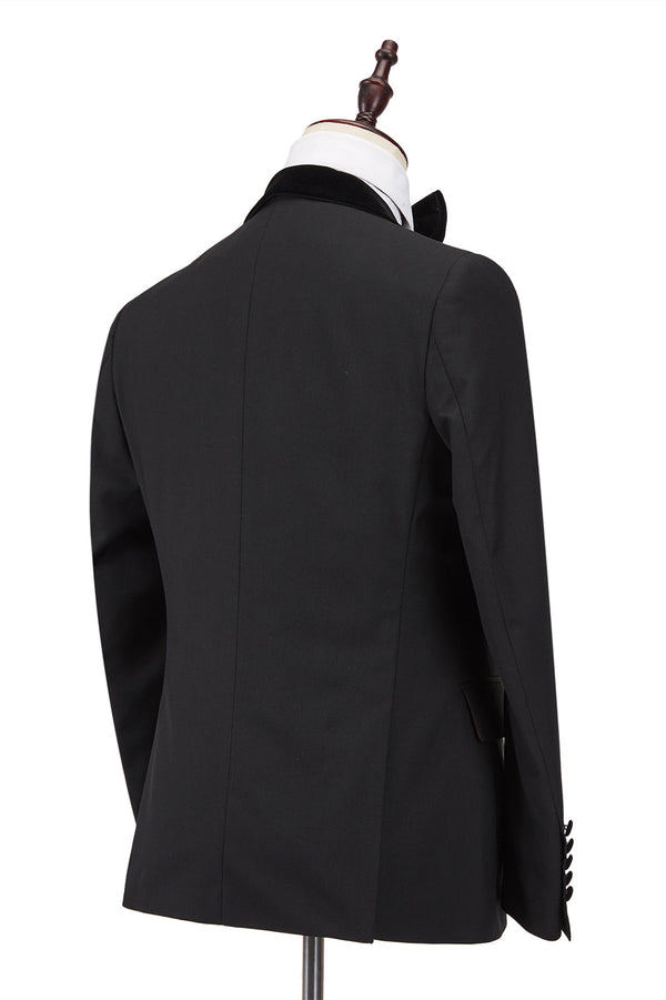 Claassic Stitching Velvet Shawl Lapel Black One Button Men Formal Wedding Suit Tuxedos Online-showprettydress