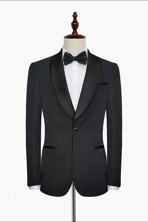 Classic Black Jacquard Wedding Tuxedo for Men Shawl Lapel Silk One Button Wedding Suits-showprettydress