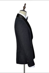 Classic Black Jacquard Wedding Tuxedo for Men Shawl Lapel Silk One Button Wedding Suits-showprettydress