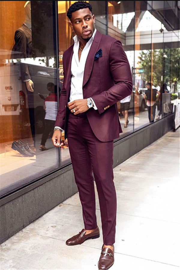 Classic Burgundy Two-Pieces Men Suits Shawl Lapel Bespoke Prom Outfit-showprettydress