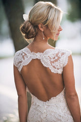Classic Full Lace Wedding Dress Open Back Sleeveless Summer Bridal Gowns-showprettydress
