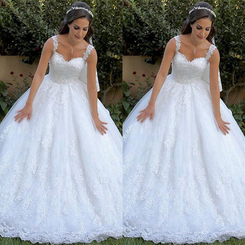 Classic Lace Appliques Straps Wedding Dresses Sleeveless On Sale-showprettydress