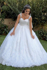 Classic Lace Appliques Straps Wedding Dresses Sleeveless On Sale-showprettydress