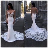 Classic Lace Mermaid Wedding Dresses Spaghetti Straps Backless Bridal Gowns-showprettydress