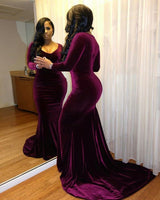 Classic Long Sleevess Velvet Mermaid Long Evening Dresses-showprettydress
