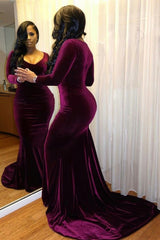 Classic Long Sleevess Velvet Mermaid Long Evening Dresses-showprettydress