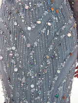 Classic Mother Of The Groom Dresses Grey Long Sleeve Luxury Beading V Neck Sash Formal Gowns With Train-showprettydress