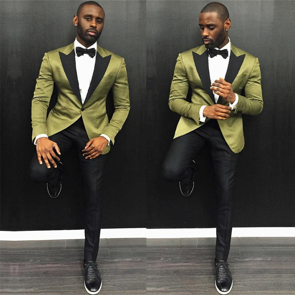 Classic One Button Slim Fit Prom Men Suit with Black Lapel ...