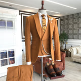 Classic Orange Peaked Lapel Double Breasted Waistcoat Tailored Prom Suits For Men-showprettydress