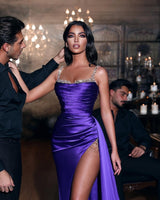 Classic Purple Glitter Sleeveless Mermaid Prom Dress With Split-showprettydress