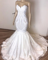 Classic Sleeveless Sweetheart Lace Appliques Mermaid Slim Bridal Wedding Dress-showprettydress