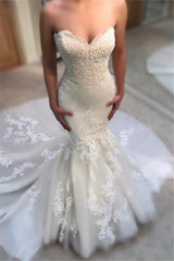 Classic Summer Mermaid Wedding Dresses Sweetheart Neck Appliques Sleeveless Bridal Gowns-showprettydress