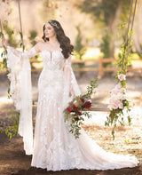 Classic Sweetheart White Lace Wedding Dresses with Church Train-showprettydress