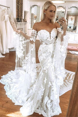 Classic Sweetheart White Lace Wedding Dresses with Church Train-showprettydress