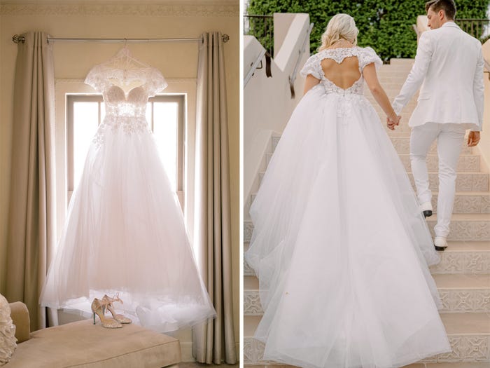 Classic V Neck Short Sleeve A line Wedding Dress White Appliques-showprettydress