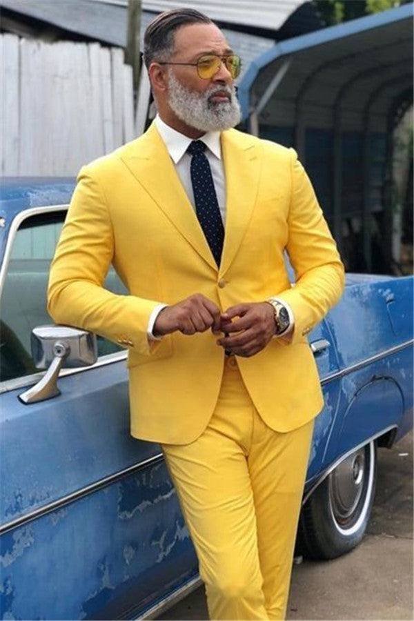 Classic Yellow Prom Outfit for Prom Peaked Lapel Men Suit-showprettydress