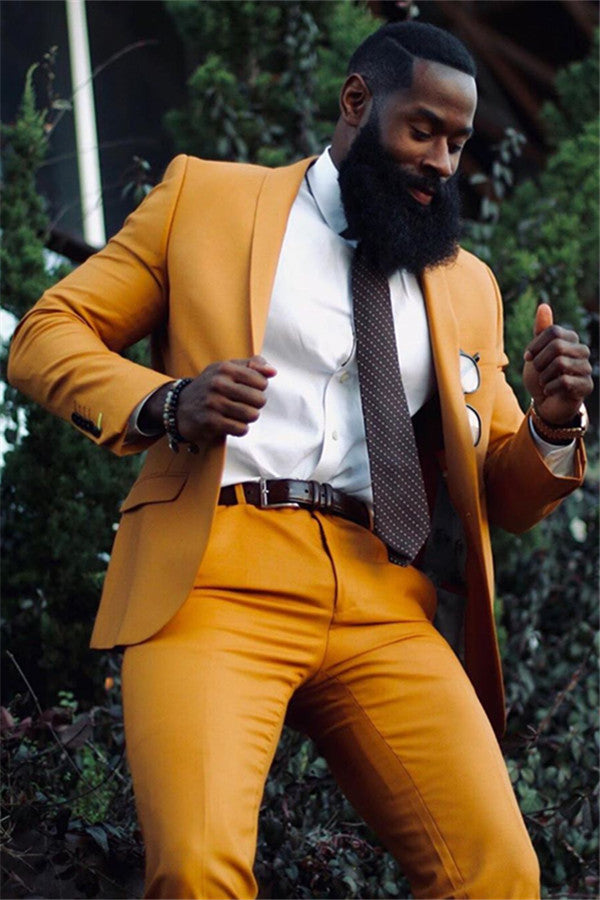 Classy Classic Yellow Shawl Lapel One Button Mens Suit-showprettydress