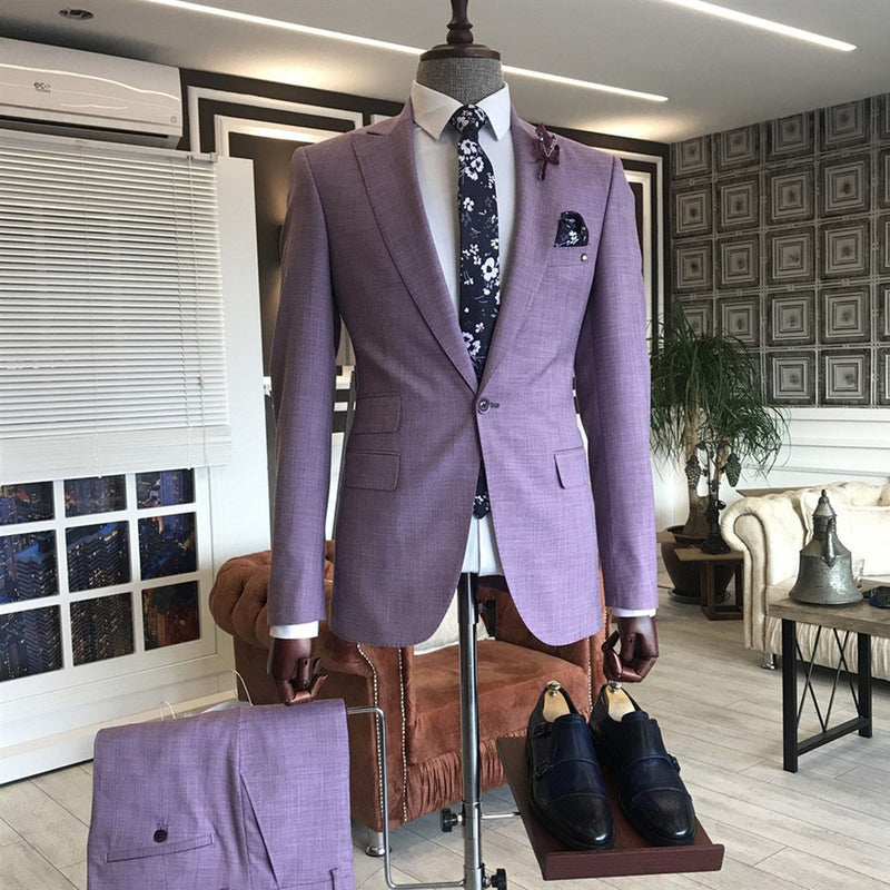 Classy Classy Purple 2-Pieces Peaked Lapel Slim Fit Prom Suits For Men-showprettydress