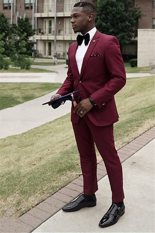 Classy Formal Burgundy Slim Fit Two Pieces Mens Suit Online-showprettydress