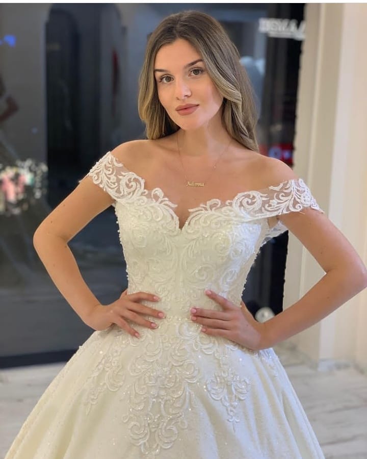 Classy Long A-Line Off-the-Shoulder Appliques Lace Backless Wedding Dress-showprettydress