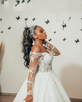 Classy Long A-Line Sweetheart Appliques Lace Tulle Wedding Dress with Sleeves-showprettydress