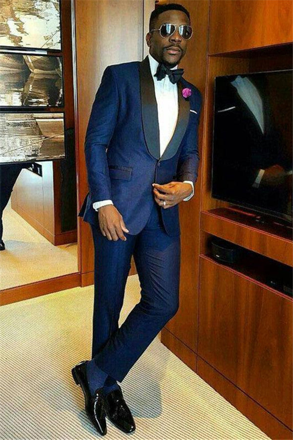 Classy Navy Blue Classic Bespoke Shawl Lapel Wedding Groom Suits Online-showprettydress